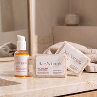 Oat Duo Bundle on a bathroom vanity