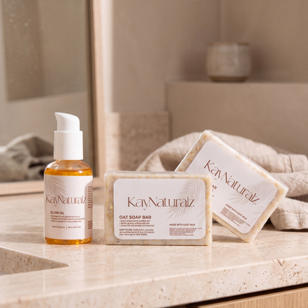 Oat Duo Bundle on a bathroom vanity