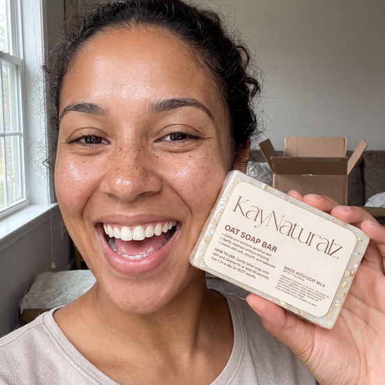 Customer smiling with her Oat Soap Bar
