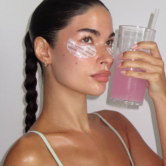 Glow Undereye Patches worn during a morning routine